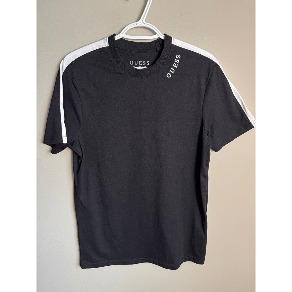 Guess Mens Black Side Stripe Logo T-Shirt M Streetwear Casual Sporty Preppy